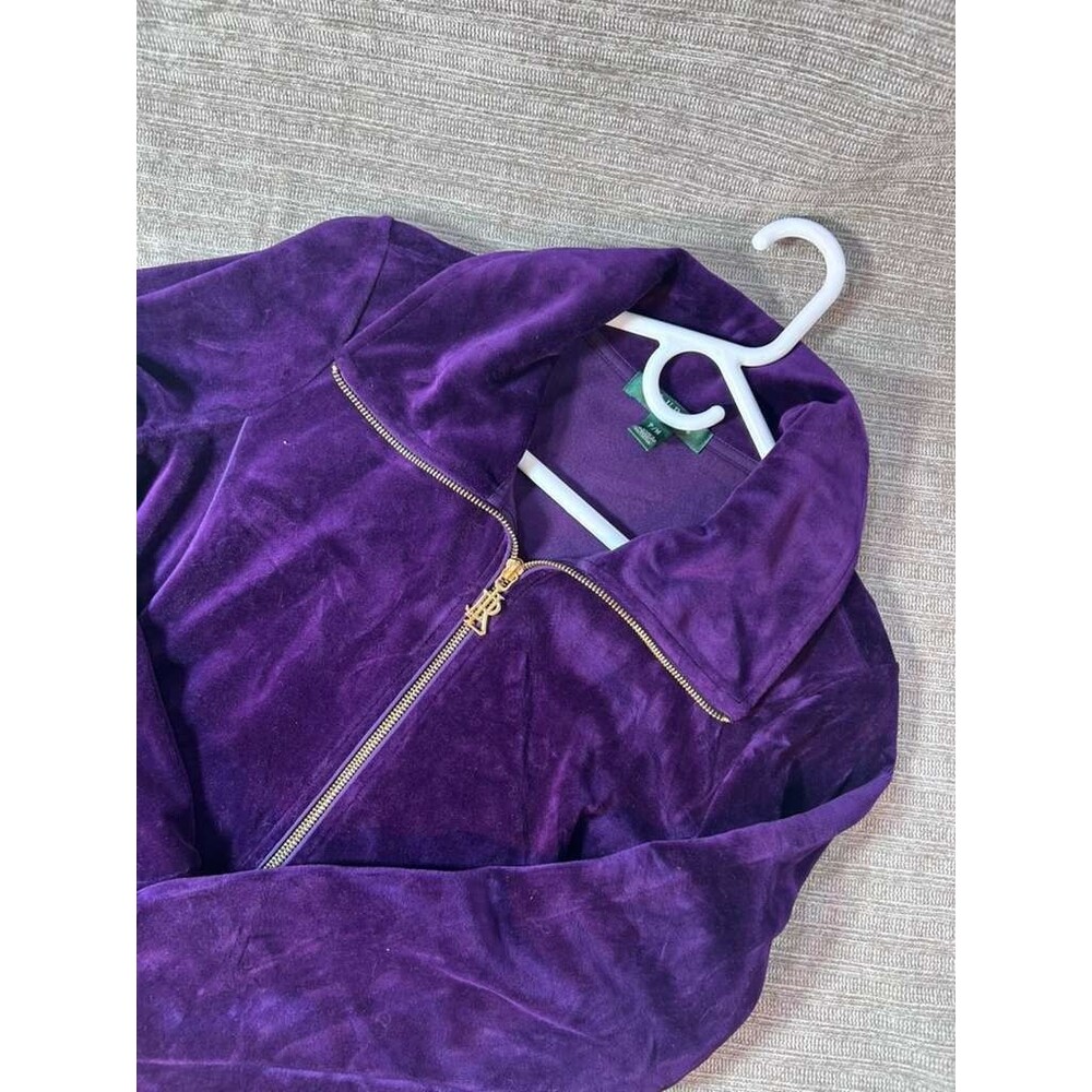 Lauren Ralph Lauren Velvet Full Zip Jacket Women's Medium Petite Long Sleeve